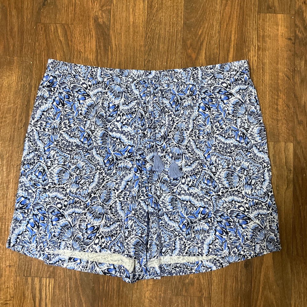 J. Jill Shorts Women 3X‎ Blue Butterfly Print Tassel Drawstring Boho Resort NEW